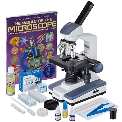 Buy AmScope 40X-2500X LED Monocular Compound Microscope + Slide Preparation Kit + Bo • 211.67$