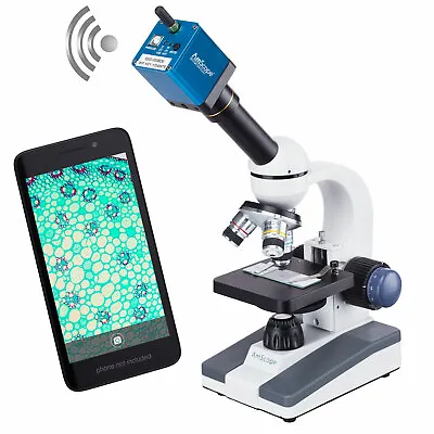 Buy AmScope 40-1000X Portable Student Compound LED Microscope + WiFi Camera + Slides • 320.99$