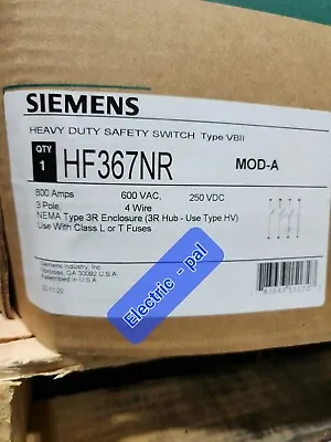 Buy 800 Amp Disconnect Siemens Hf367nr 3ph 600v Nema 3r. Can Be Used @ 240 Volt Too • 9,930$
