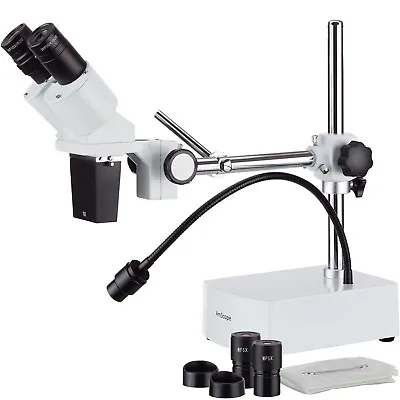 Buy AmScope 5X-10X Binocular Boom Arm Stereo Microscope + LED Gooseneck • 234.99$