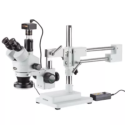 Buy Amscope 3.5X-45X Simul-Focal Boom Stereo Zoom Microscope+1.3MP Camera+Ring Light • 702.99$