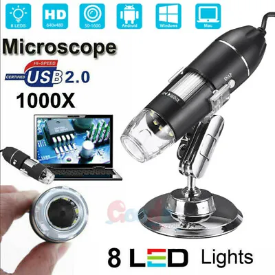 Buy USB 1000X Microscope Endoscope Magnifier Digital Video Camera Microscopio 8 LED • 22.49$