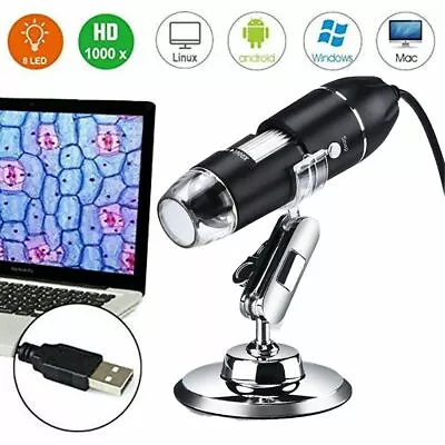 Buy 8 LED 1000X 3MP USB Digital Microscope Endoscope Magnifier Camera W/ Stand Black • 15.76$