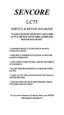 Buy SENCORE LC75 (SERVICE & REPAIR DATABASE) Symptoms&Cures, Precise Repair Details! • 219.95$