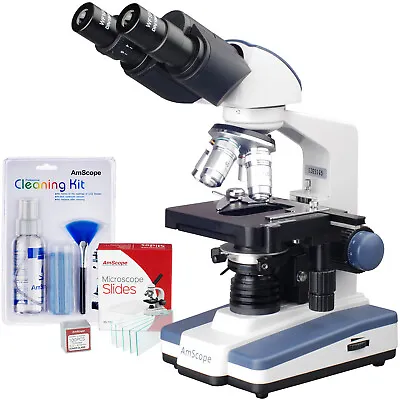 Buy AmScope 40X-2500X Lab Binocular Compound Microscope 3D Stage, Slides, Clean Kit • 287.99$