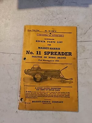 Buy Vintage 1949 Massey-Harris 11 Manure Spreader Repair Parts List  • 13.95$