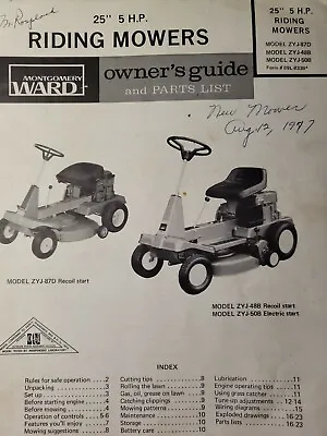 Buy Montgomery Ward 25  5hp Riding Lawn Mower Owner & Parts Manual ZYJ 87D -50B -48B • 50.14$