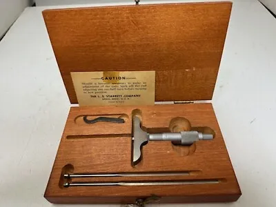 Buy VINTAGE LS STARRETT 0-3 449 DEPTH MICROMETER, Non Rotating Wooden Case, Wrenches • 85$