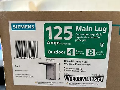 Buy Siemens W0408ML1125 Main Lug Panel 125 Amp 4-Space 8-Circuit 3R UNIT NEW • 10$