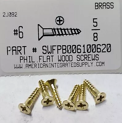 Buy #6x5/8 Flat Head Phillips Wood Screws Solid Brass (30) • 10.75$