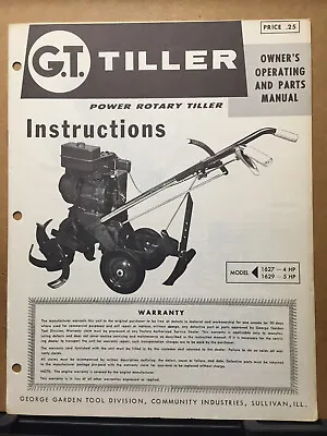 Buy George Garden Tool G.T. Tiller Owner Parts List Manual Catalog 1627 1629 • 12.98$