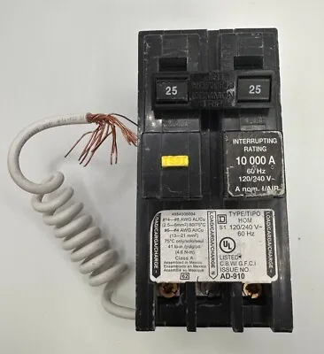 Buy D Homeline HOM225GFI 2 Pole 25 Amp Plug In Type HOM GFIC GFI Breaker TESTED • 50$