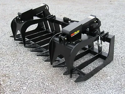 Buy 84  Heavy Duty Dual Cylinder Root Rake Grapple Attachment Fits Skid Steer, 7' • 3,099.99$