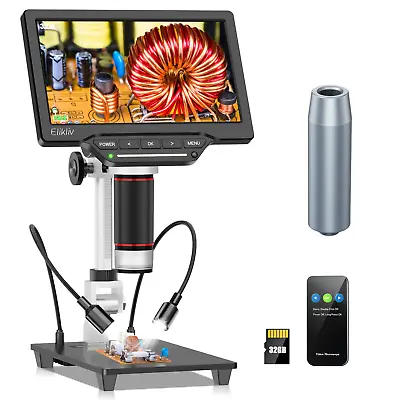 Buy Elikliv HDMI LCD Digital Microscope With 7'' Screen 1300X Coin Microscope 10 Led • 148.13$