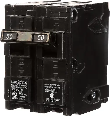 Buy SIEMENS Q250 50-Amp Double Pole Type QP Circuit Breaker, Black • 20.07$