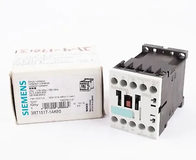 Buy Siemens 3RT1517-1AK60 IEC Contactor, 600VAC, 5.5kW, 3-Pole, 120VAC Coil • 25.05$