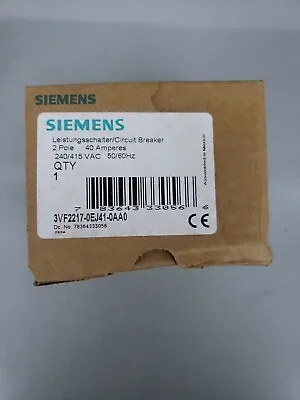 Buy New Siemens 3vf2217-0ej41-0aa0 Circuit Breaker 2 Pole 40 Amp 240/415v Vf100 • 109.29$