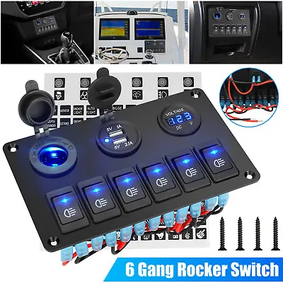 Buy Car Marine Boat 6 Gang Waterproof Circuit Rocker Switch Blue LED Panel Breaker • 23.98$