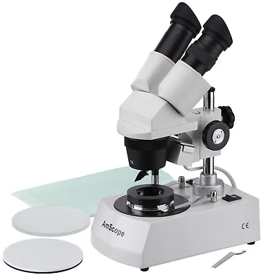 Buy AmScope 10X-30X Gem Stereo Microscope Top & Bottom Lights W 3D View & Gem Clamp • 258.99$