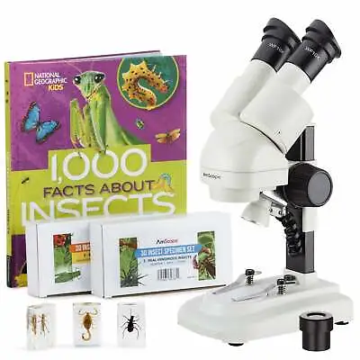 Buy Amscope 20X-50X Portable Stereo Microscope Deluxe Kit +3D Insect Specimens +Book • 109.99$