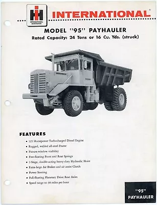 Buy International Model 95 (AC & F9) Payhauler Brochure & Specifications: Truck 1960 • 25.95$