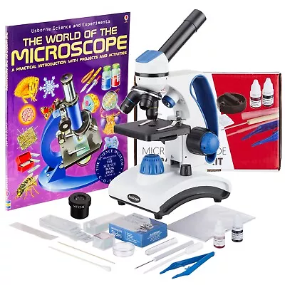 Buy AmScope 40X-1000X Dual Light Glass Lens Student Microscope, Slides, Stains, Book • 159.99$