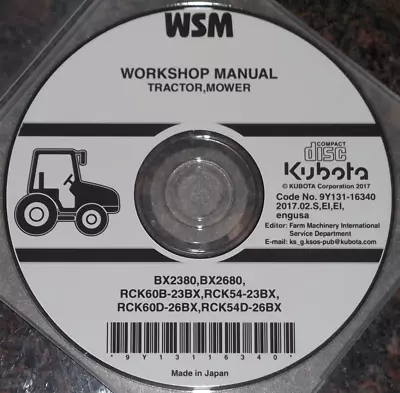 Buy Kubota Bx2380 Bx2680 Tractor Rck60 Rck54 Service Repair Workshop Manual Cd/dvd • 49.99$