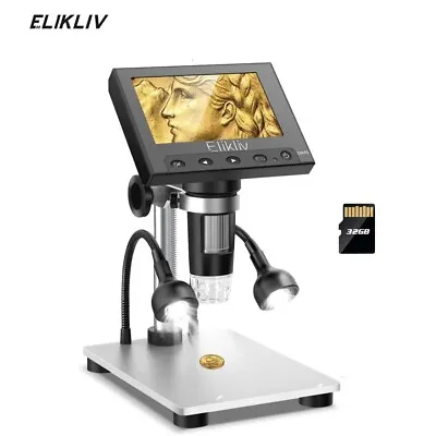 Buy Elikliv Coin Microscope 50-1000X 4.3'' Digital Microscope HD Camera Kids Adults • 69.99$