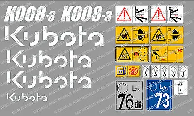 Buy Kubota K008-3 Mini Digger Complete Decal Set With Safety Warning Signs • 49.45$