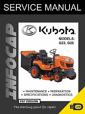 Buy Kubota G23, G26 Ride On Mowers Service Repair Manual On USB  Or Download • 16.95$