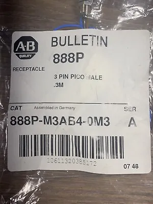 Buy New Allen Bradley 888P-M3AB4-0M3 Series A Receptacle 3 PIN PICO MALE .3M • 28.99$