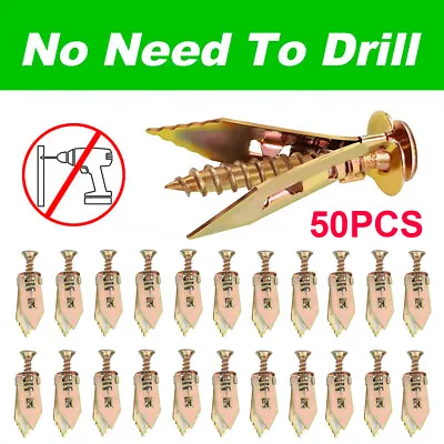 Buy 50x Drywall Self Drilling Anchors Screws Wall Anchor Expansion Hooks Heavy Duty • 7.98$