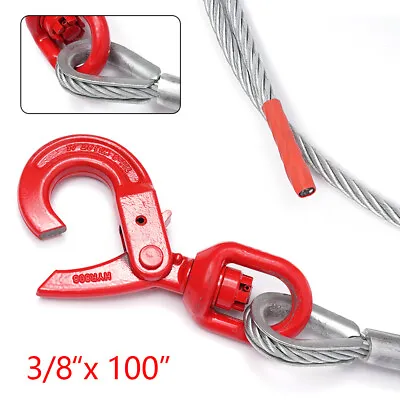Buy 3/8  X 100 Winch Cable Replacement Wire Rope Tow Truck Flatbed Swivel Galvanized • 55.10$
