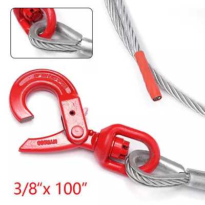 Buy Fiber Core Winch Cable3/8 X100Self Locking Swivel Hook Lifting Tow Truck Flatbed • 60.80$