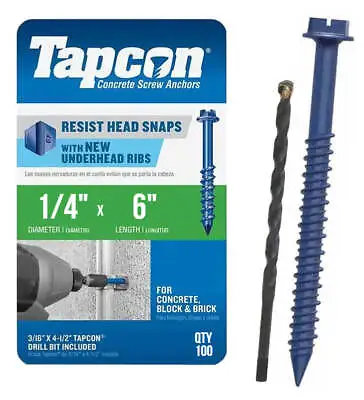 Buy Tapcon 1/4  X 6  Hex Head Concrete Anchor Screws 3205407 | 100 Pack | Drill Bit  • 69.95$