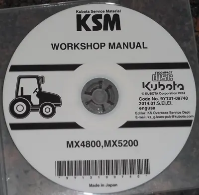 Buy Kubota Mx4800 Mx5200 Tractor Service Shop Repair Workshop Manual Cd/dvd • 59.99$