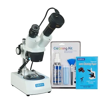 Buy OMAX 20X-40X-80X Dual LED Binocular Stereo Microscope+1.3MP Camera+Cleaning Pack • 317.99$