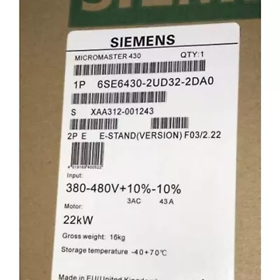 Buy Siemens 6SE6430-2UD32-2DA0 MICROMASTER 430 Without Filter 6SE6 430-2UD32-2DA0 • 2,044.35$