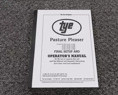 Buy Tye 104-3407 Pasture Pleaser No-Till Drill Final Setup & Owner Operator Manual • 114.03$