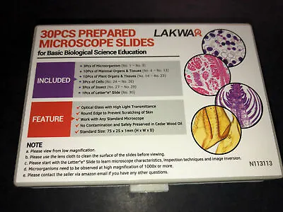 Buy LAKWAR 30pc Glass Prepared Microscope Slide Plastic Case Insect Mammal Organ BE • 13.26$
