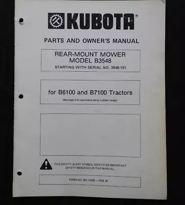 Buy Kubota B6100 B7100 Tractor  B-3548 Mower Deck  Operators & Parts Catalog Manual • 22.95$