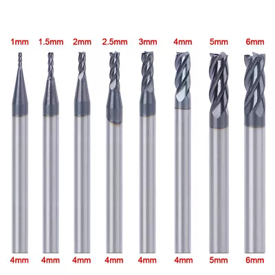 Buy 1-6MM 4 Flutes End Mill HRC50 Carbide Tungsten Milling Cutter Set CNC Tool • 5.65$