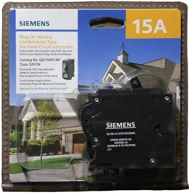 Buy Siemens 15 Amp Plug-On Neutral Combination AFCI Circuit Breaker QA115AFCNP • 44.99$