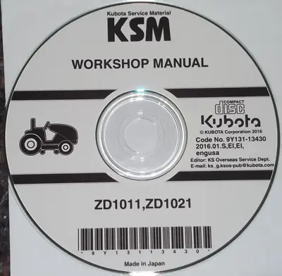 Buy Kubota Zd1011 Zd1021 Zero Turn Mower Service Shop Repair Workshop Manual Cd/dvd • 39.99$