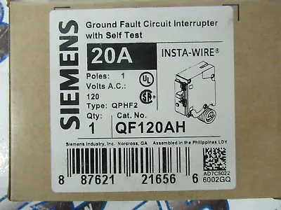 Buy Siemens QF120AH, 20 Amp, 120V, 1P, GFCI Ground Fault, 22K, Circuit Breaker-NEW-B • 115$
