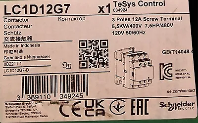 Buy Schneider Electric TeSys D Contactor   LC1D12F7 Coil 110V 12A 3P AC 5.5kw/7.5HP • 33$