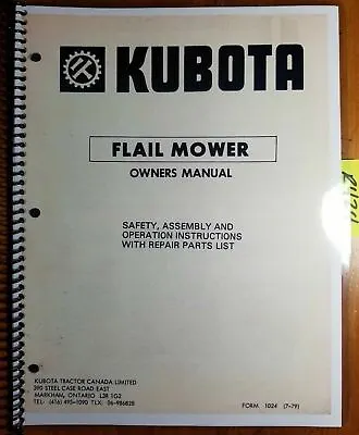 Buy Kubota R48-Y R48-YR R60-Y Flail Mower Owner's Operator's & Parts Manual 7/79 • 15.99$