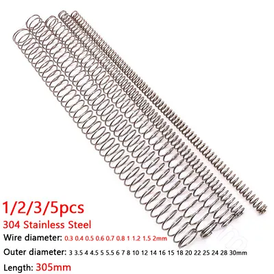 Buy Compression Spring 304 Stainless Steel 305mm Pressure Spring Wire Dia 0.3mm-2mm • 7.09$