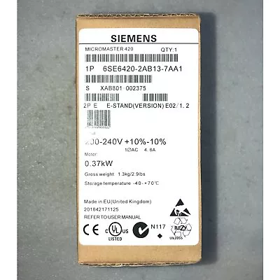 Buy New Siemens 6SE6420-2AB13-7AA1 6SE6 420-2AB13-7AA1 MICROMASTER420 Without Filter • 321.99$
