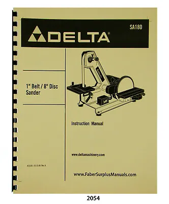 Buy Delta 1  Belt 8  Disc Sander SA180 Instruction & Parts List Manual #2054 • 17.50$